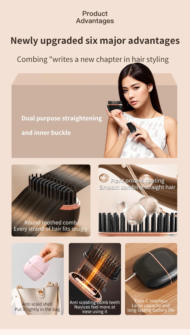 New Mini Rechargeable Portable Hair Straightener Brush