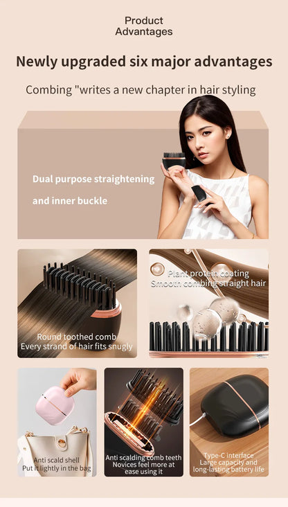 New Mini Rechargeable Portable Hair Straightener Brush